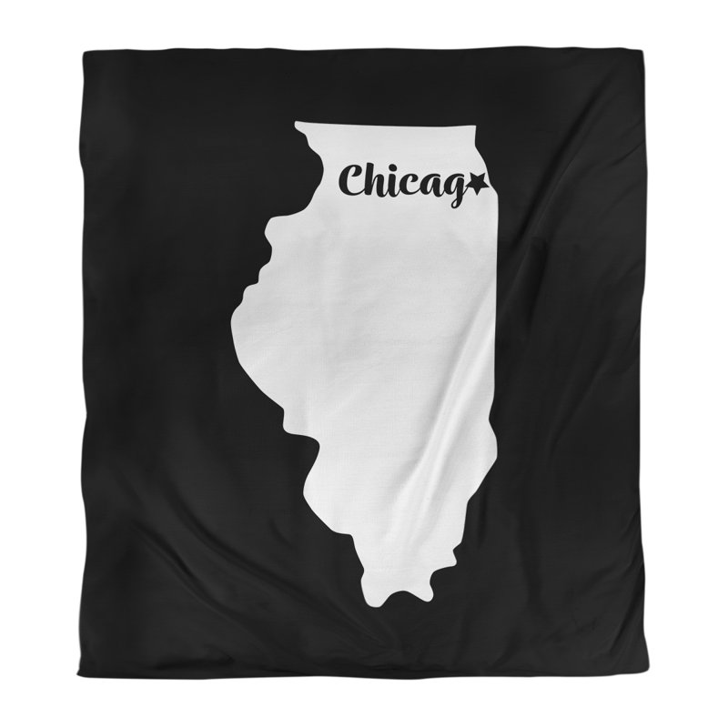 Housse de couette simple chicago Illinois, Housse de couette pour grand lit, Noir, Microfibre