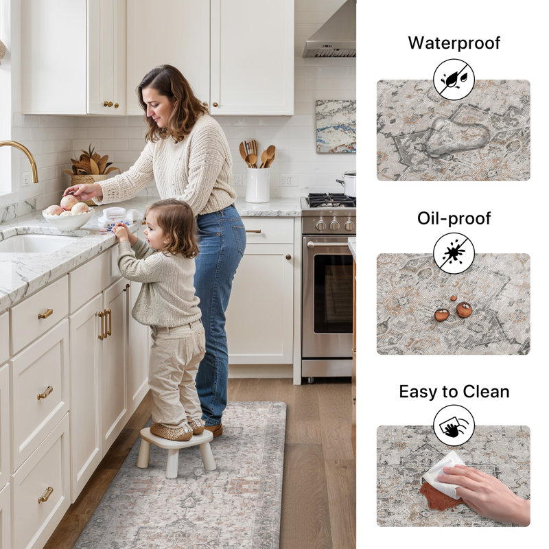 Comfort Rebound PVC Anti-Fatigue Kitchen Mats with Cushioned Support, Non-Skid, Water Resistant, Tan