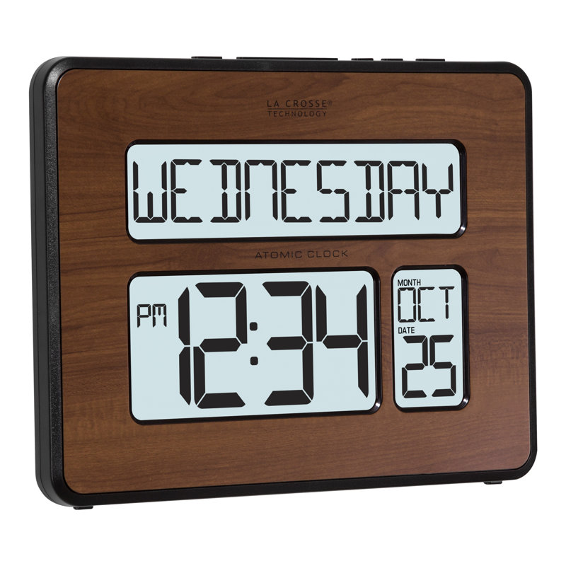 Weidner Digital Atomic Calendar Clock with Backlight, Walnut