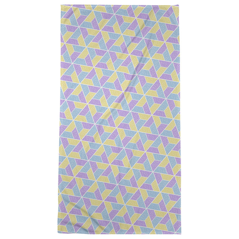 Serviette de bain trapézoïde, Bleu / Mauve / Jaune