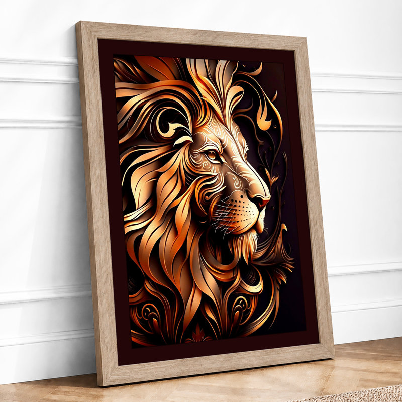Golden Lion Profile Art Deco - Print, A4 - 29.7 x 21.0 cm, Oak