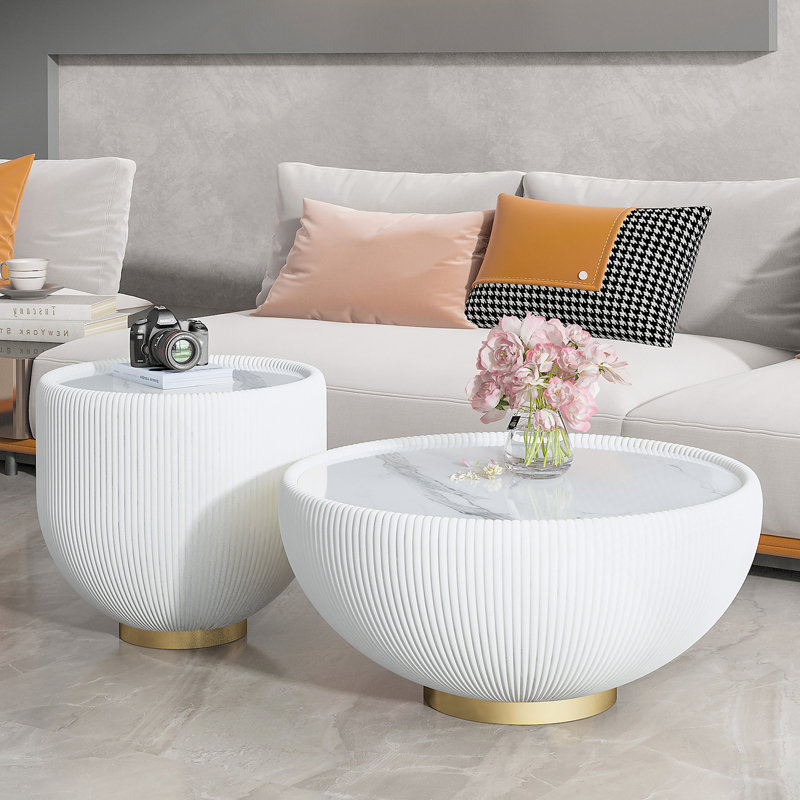Table de bout moderne avec plateau en cuir fritté et plateau en cuir avec base en métal, table d'appoint luxueuse pour le salon (chaque plateau a un motif gris unique)