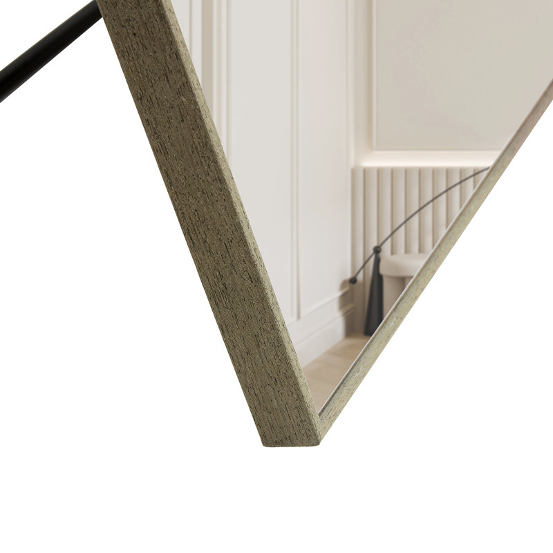 Miroir d'appoint mural 3ème génération en bois massif gris, verre incassable, idéal pour la chambre à coucher et le porche