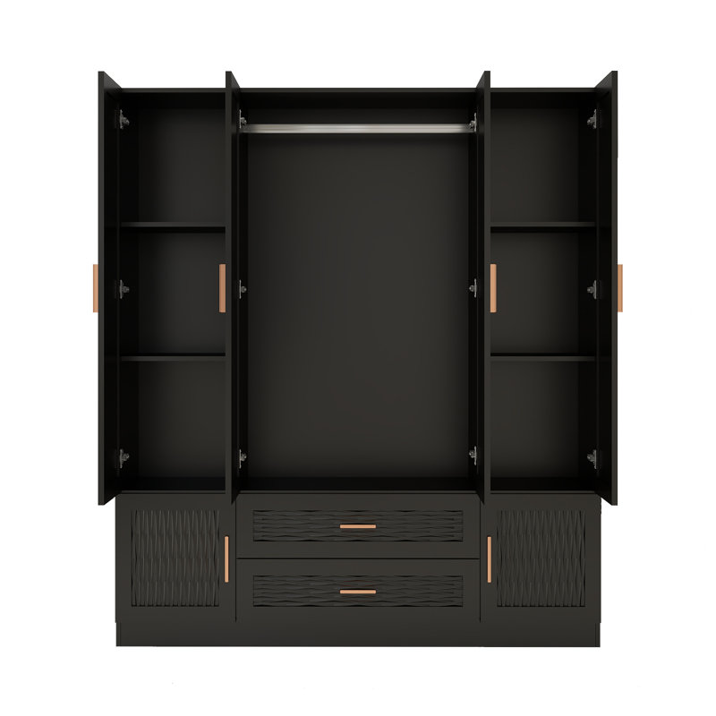Armoire penderie avec tiroirs, armoire de chambre noire autoportante