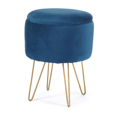 Ahavah 35cm Wide Velvet Tufted Circle Pouf Ottoman with Storage