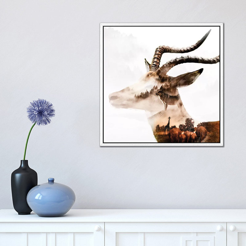 Gazelle by Paul Haag - Print on Canvas, 45.72 cm H x 45.72 cm W, White Framed
