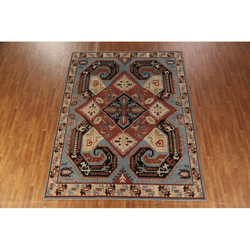 Tapis oriental en laine médaillon Kazak 8 x 11