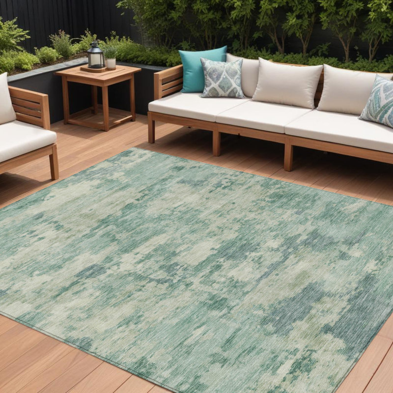 Tapis extérieur lavable abstrait bleu sarcelle 8 pi x 10 pi bleu turquoise et turquoise