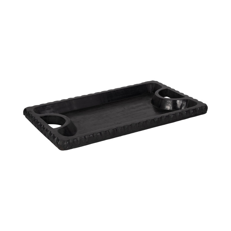 Colbin Neutral Wooden Scalloped Edge Tray, Black