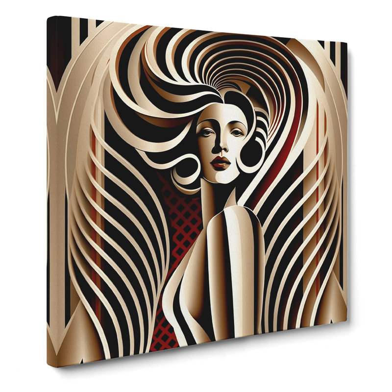 Art Deco Woman Op Art - Print, 50cm H x 50cm W x 3cm D