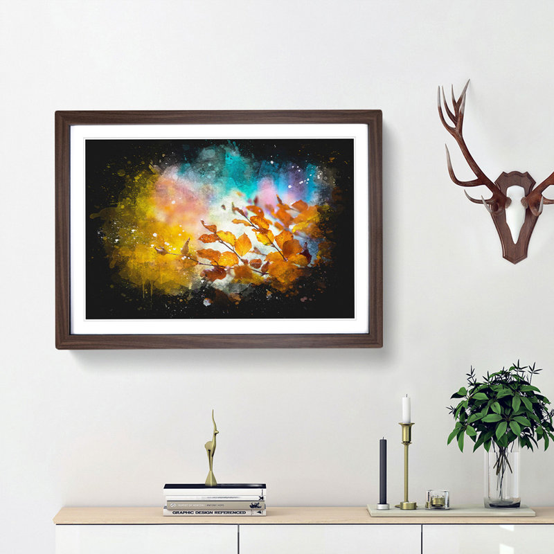 Autumn Leaves Abstract Paint Splash - Framed Print, Walnut Framed, 33cm H x 45cm W x 2cm D