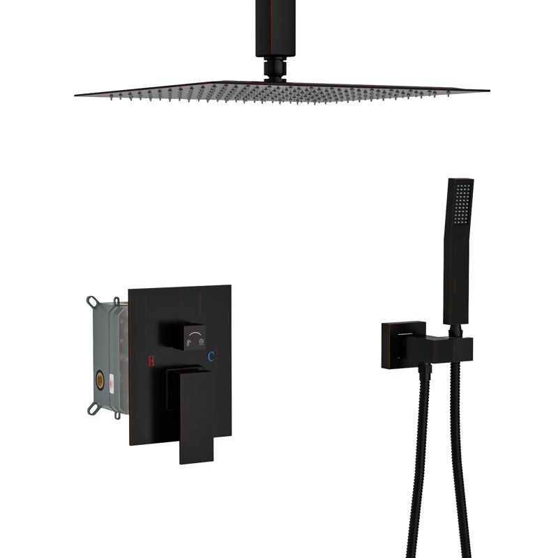 Douche carrée avec douchette pivotante balancée bronze huilé, Bronze huilé