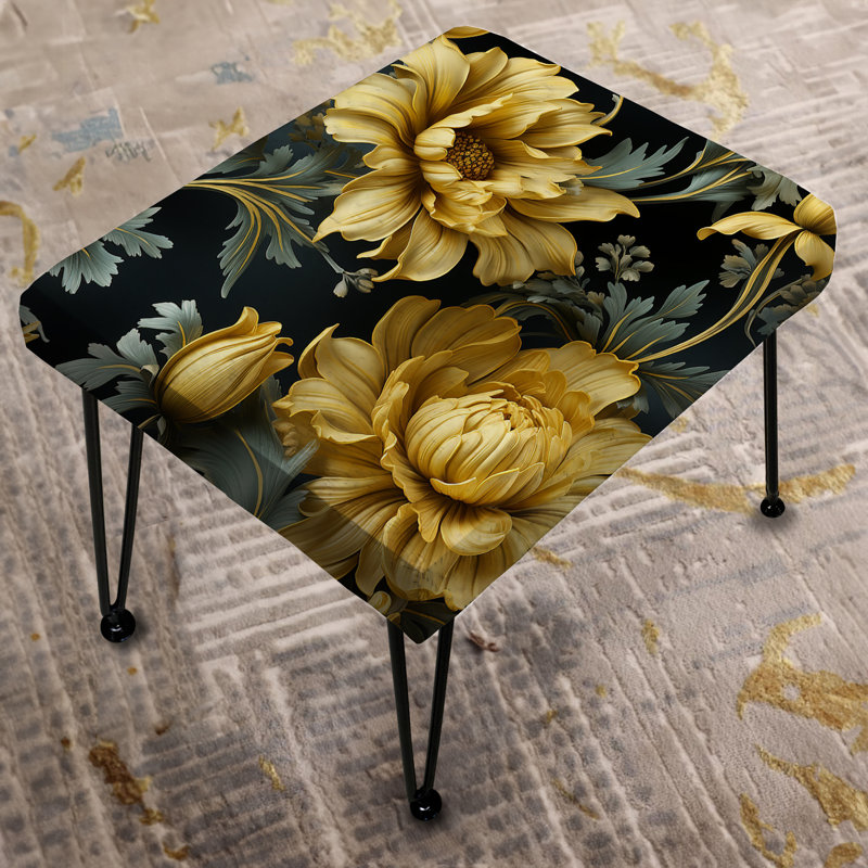 Dark Blue And Yellow Damask Realm - Damask Rectangle Ottoman