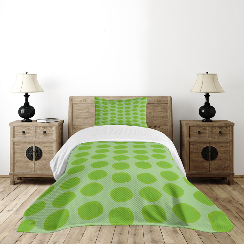 Lime Green Quilted Twin Bedspread Set with Pillow Sham