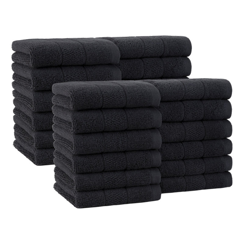 Family Essentials Washcloths (Pack of 24), 12x12, Cotton, Black