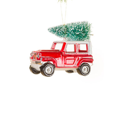 Ornement suspendu en verre rouge Jeep