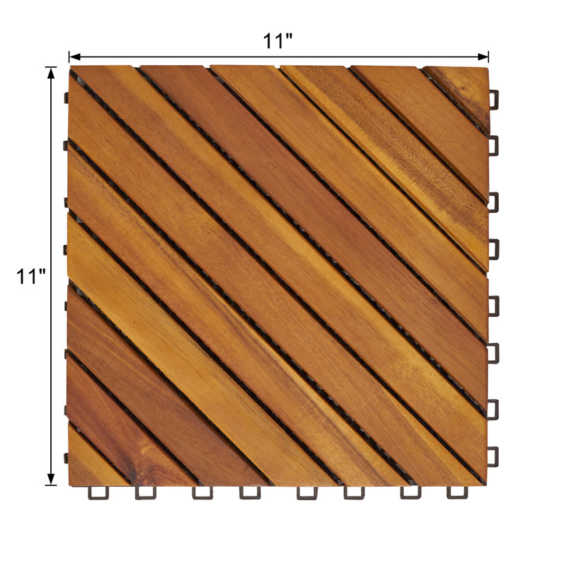 Carreau de terrasse en acacia à 12 lattes Dashiell - Paquet de 10 diagonales emboîtables