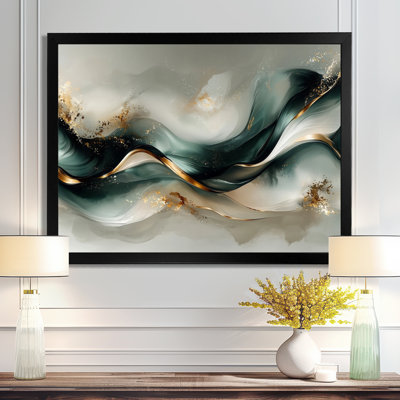 Emerald Fractal Marble Oceanic Waves I - Art mural abstrait en marbre