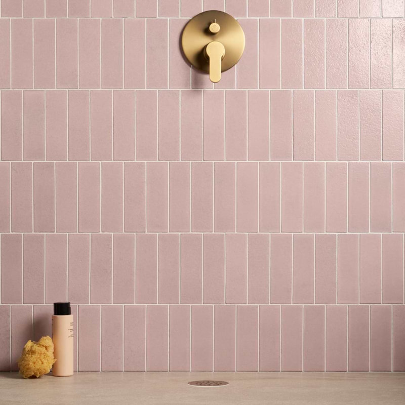 Color One 2x8 Glossy Lava Stone Tile, Blush Pink