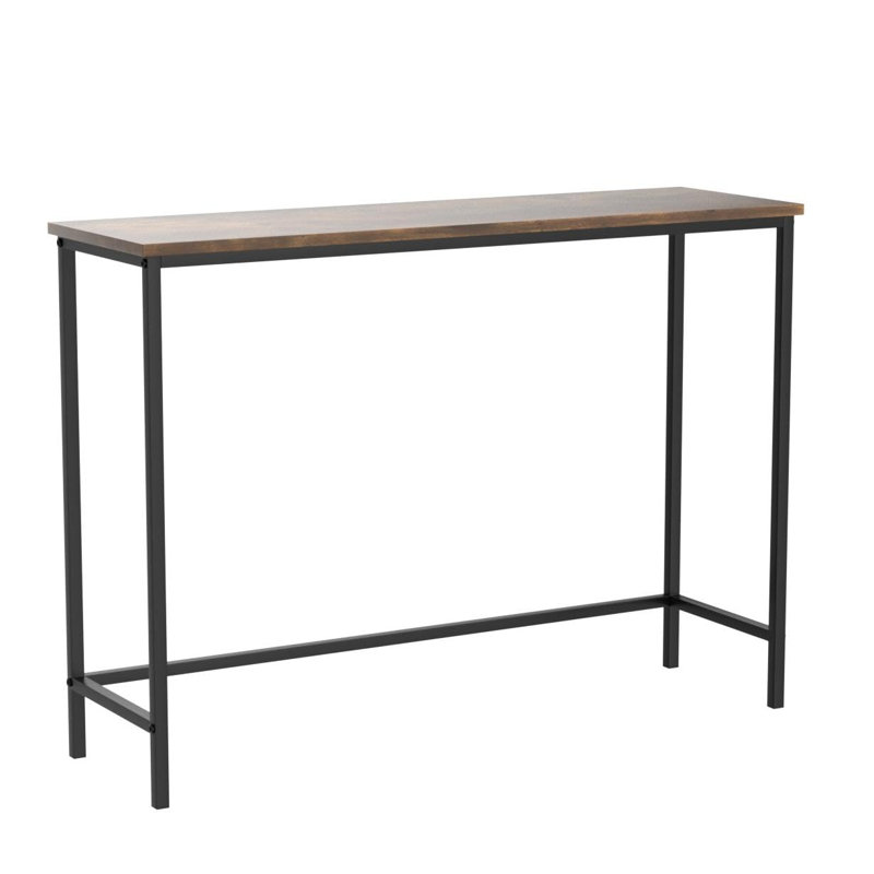 Industrial Brown Metal and Glass Console Table with Storage