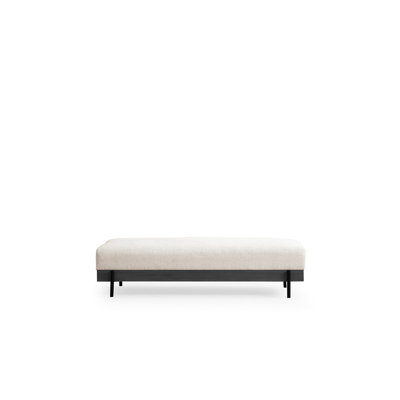 Pouf élégant avec structure en bois de hêtre et en carton, 62,2 po x 26,8 po x 15 po | Tissu 100% polyester, nettoyage à sec | Mousse douce grise et siège à ressorts, pieds en métal noir | Parfait pour le salon et la détente