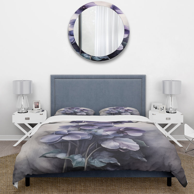 Ensemble de housse de couette floral mauve et gris Violets Dream II, Housse de couette très grand et 2 très grandes t