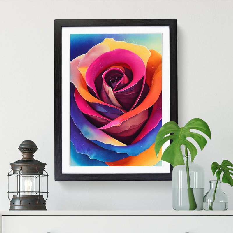 Watercolour Rose Flower Vol.1 - Picture Frame Print, 34cm H x 25cm W x 2cm D, Walnut