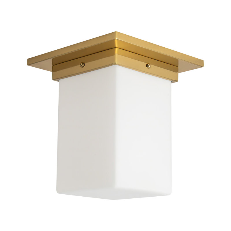 Mineral 8-in Brass Flush Mount, Brass, Opal Glass