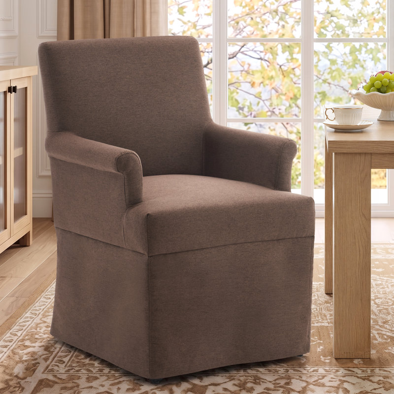 Elegant Upholstered Dining Chair  With Skirted Base, Accent Armchair For Living Room, Bedroom, Dining Room, Brown
