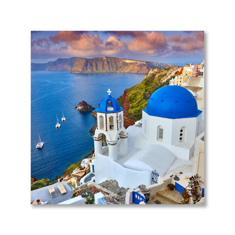 Escape To Santorini Print, 46" H x 46" W x 1.5" D, Metal