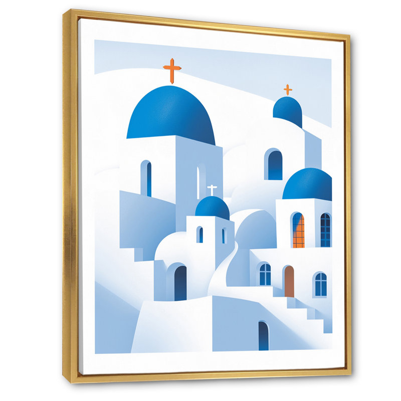 Décoration murale grecque Santorini Odyssey IV - Grèce, H 20 po x l 12 po x P 1 po, Cadre flottant doré