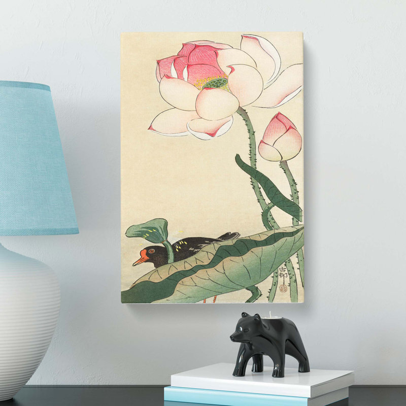 Gallinule With Lotus Flower by Ohara Koson - Wrapped Canvas Painting, 76cm H x 50cm W x 3cm D