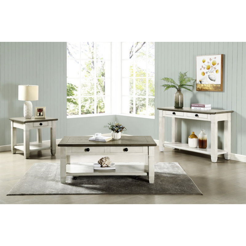 Mobilier de salon en bois avec tablette à 2 tiroirs Rosy And Antique Finish