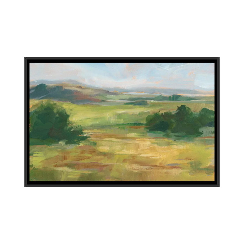 Reproduction d’art, "Green Valley I" par Ethan Harper, Pas de tapis, H 26 po x l 40 po x 1,5 po, Toile avec cadre noir