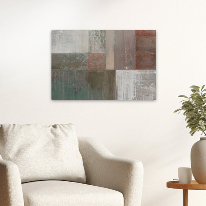 Homespun contemporain abstrait gris vert gris, H 24 po x l 16 po