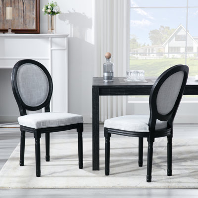 Fiquett Linen Upholstered Solid Wood King Louis Back Side Chairs (Set of 2)