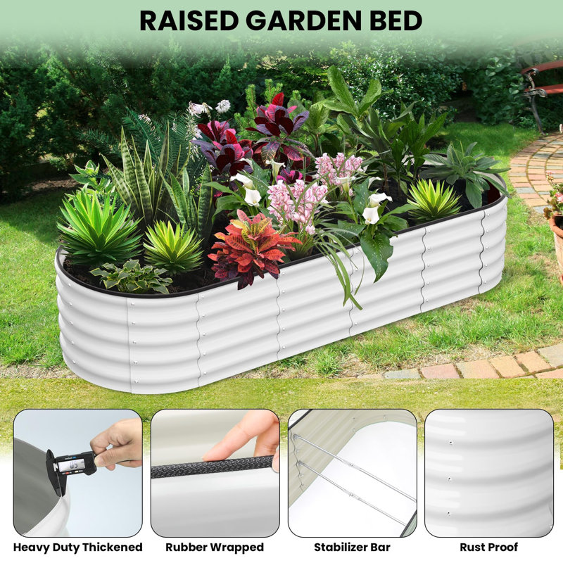 Metal Raised Garden Bed, 60cm H x 180cm W x 90cm D, Beige