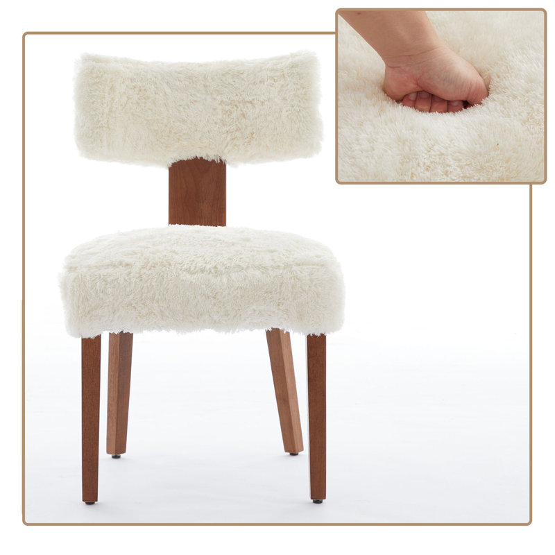 Set of 2 Upholstered Dining Chairs with Wood Frame and  Faux Fur Fabric, Ergonomic Curved Backrest, Modern Accent Side Chairs for Dining Room or Living Space