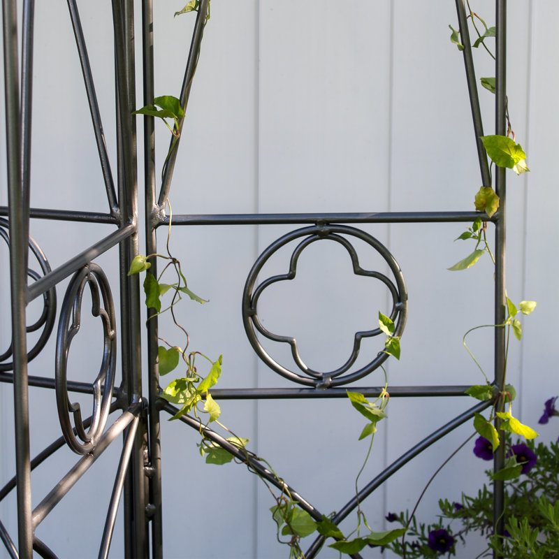 Graphite Wrought Iron Gothic Trellis with Cathedral Arches