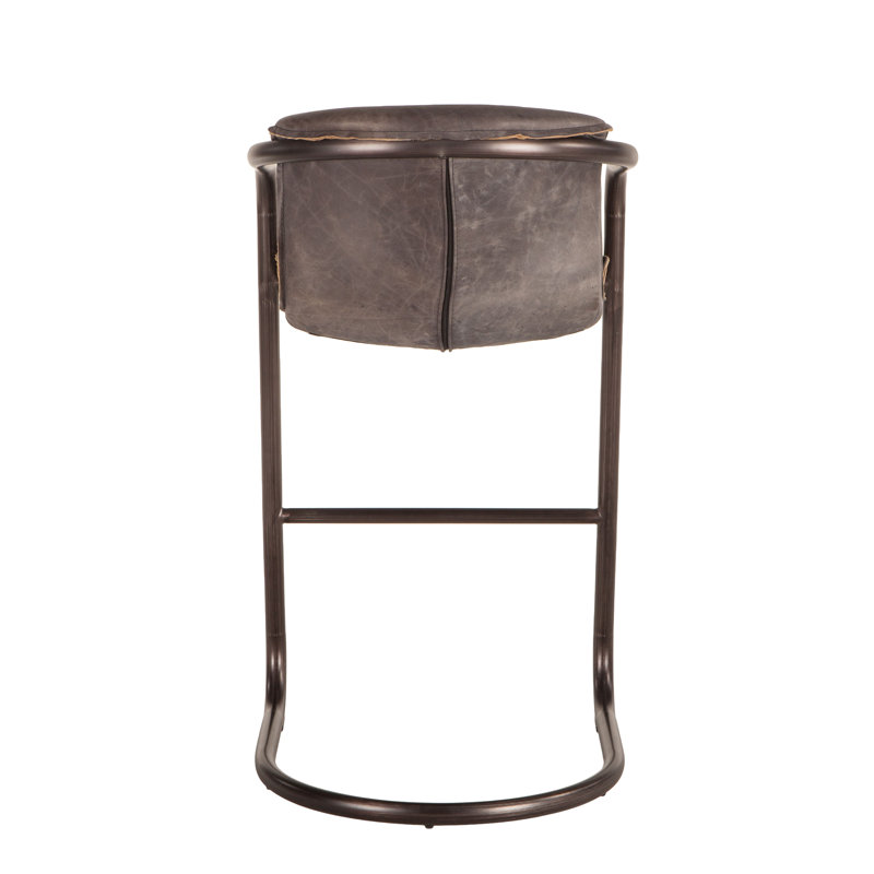 Chiavari Distressed Leather Bar Stool, Antique Ebony Leather/ Vintage Bronze Frame, Bar Stool (29" Seat Height)
