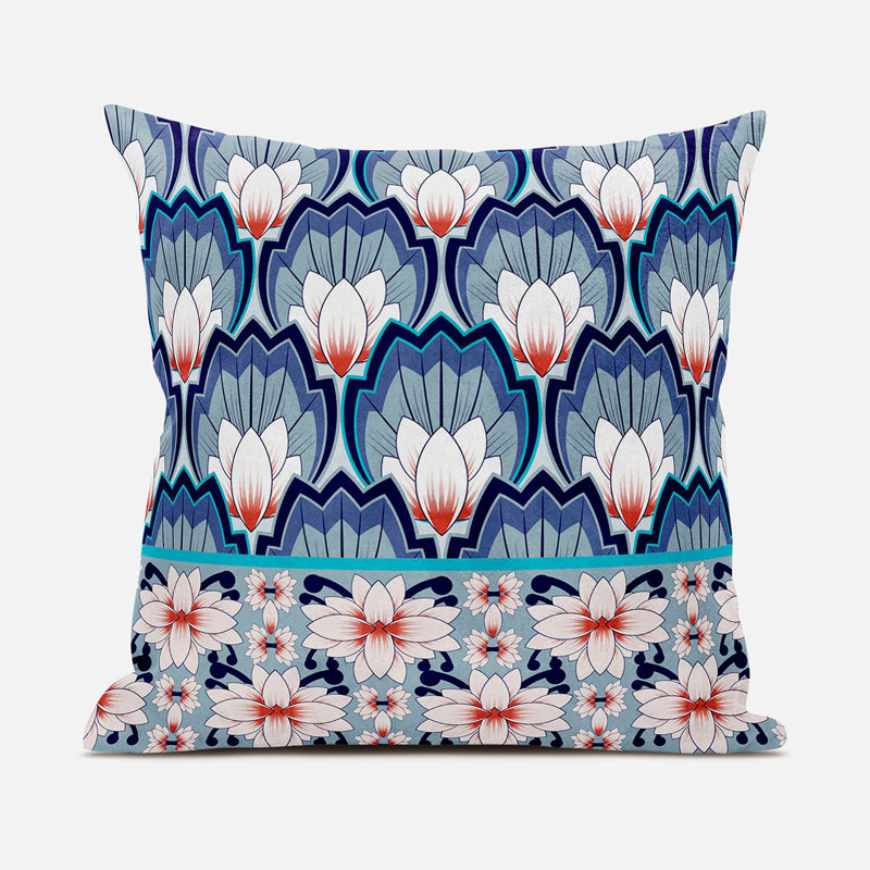 Indoor / Outdoor Animal Print Square Cushion, Grey/Blue/Orange, 41cm H x 41cm W