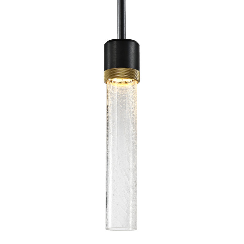 Luminaire suspendu cylindrique 3 "à DEL 3CCT, verre craquelé 18", H 65,13 po x l 2,75 po x P 2,75 po