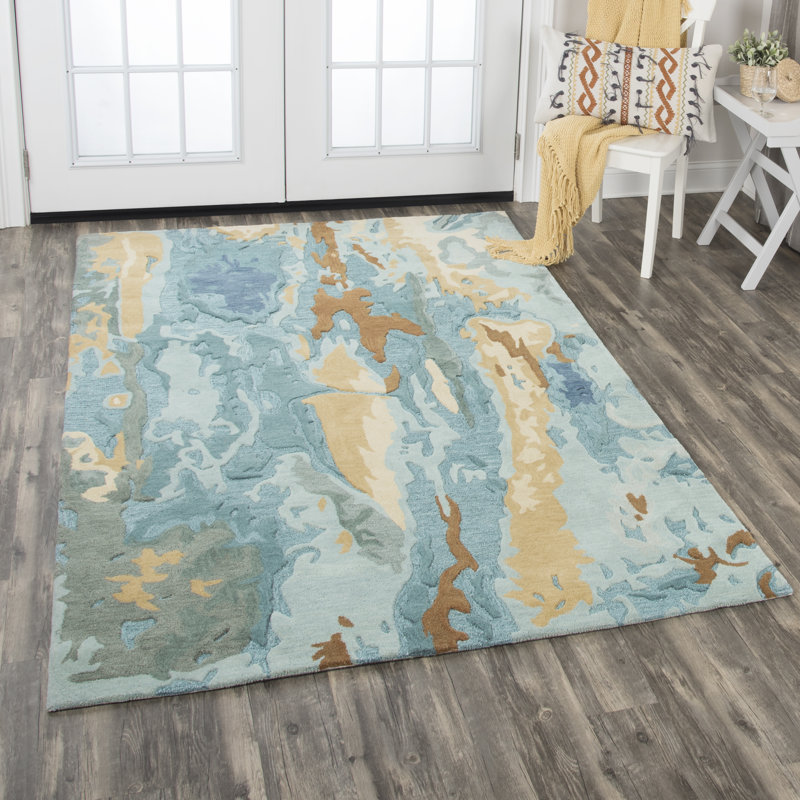 Tapis turquoise en laine touffeté à la main Hames, Rectangle 10 pi x 13 pi