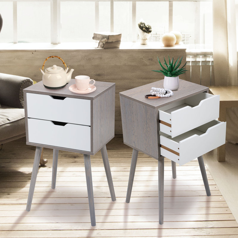 Table de chevet Mid-Century Coldiron, Gris / Blanc