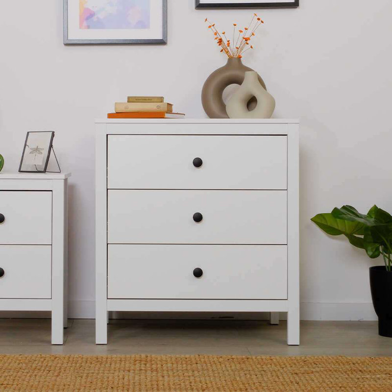 Modern Scandinavian Dresser, White Finish, 28.7 x 31.9 x 18.5 inches | Coated Particle Board, Multiple Shelves & Wall-Mountable Design | Stylish Storage Solution for Contemporary Bedrooms
