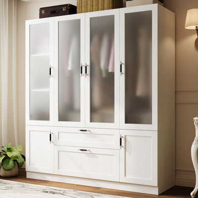 Meissalivve 6 Door Armoire Wardrobe Closet With Frosted Glass Door, 70.9