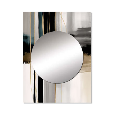 Moret Abstract Geode Geometric Black And Gold III - Geometric Decorative Mirror, Black Wall Mirror, Printed Metal Art