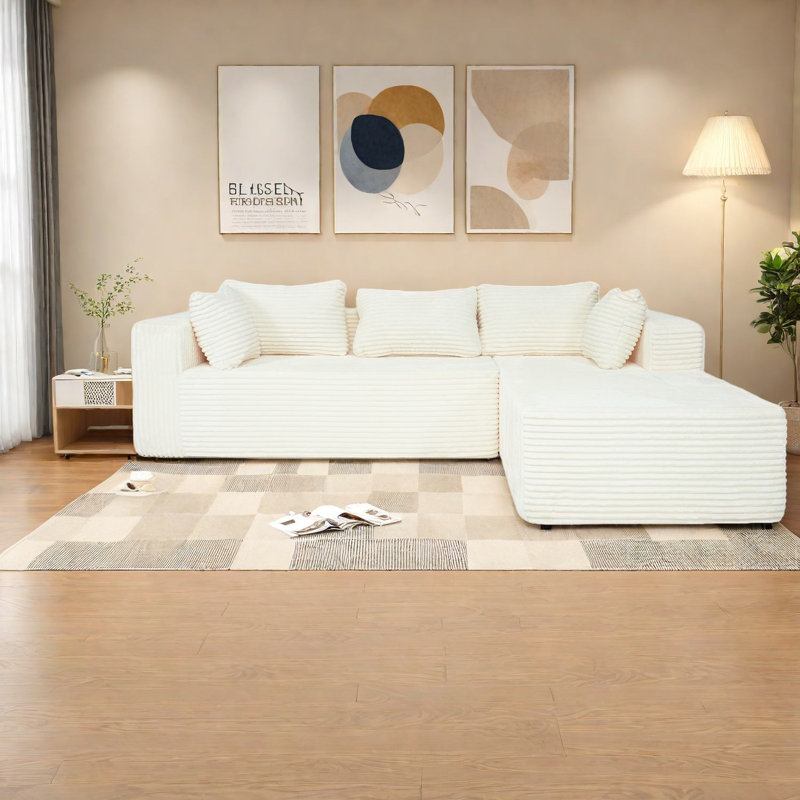 Canapés modulaires à compression, canapé en L moderne de 100 pouces en velours côtelé pour la maison