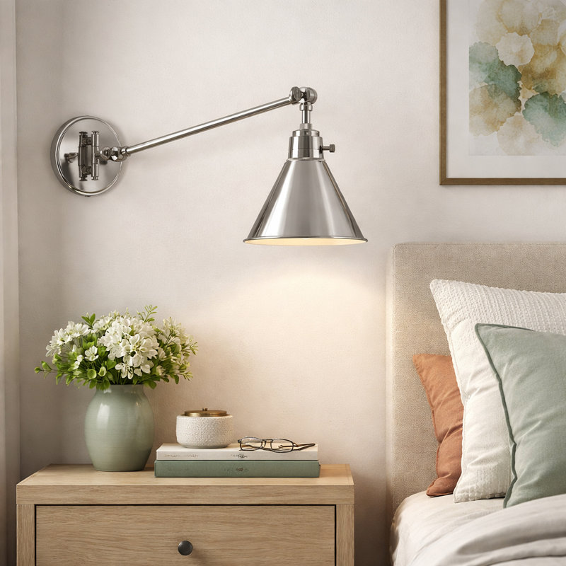 Arti 7.75-in Swing Arm Extendable Single Light Plug-In Sconce with On/Off Switch