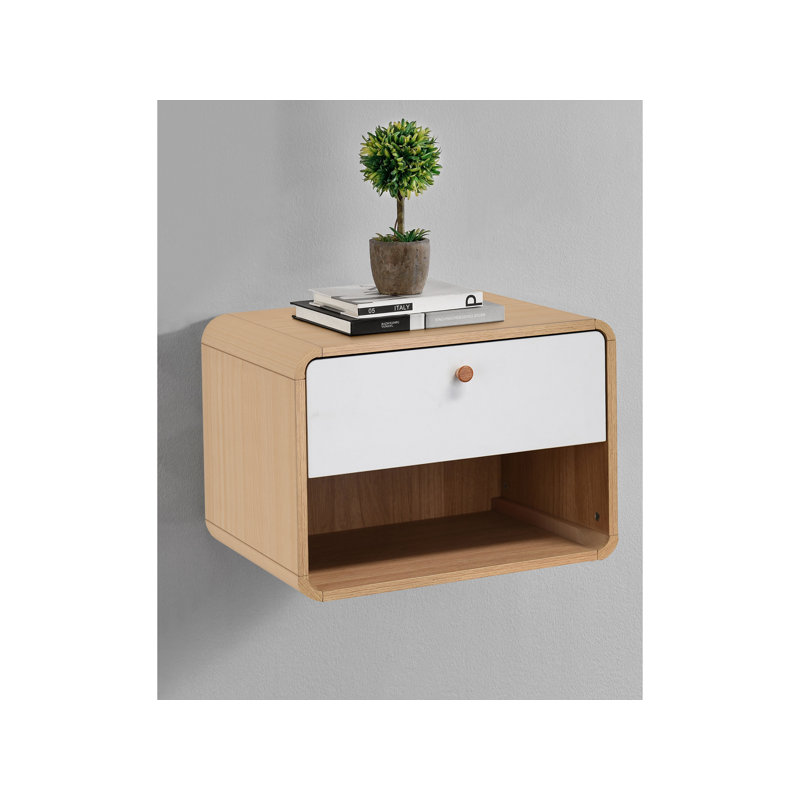 Camryn 51cm W Manufactured Wood Bedside Table, Oak/White